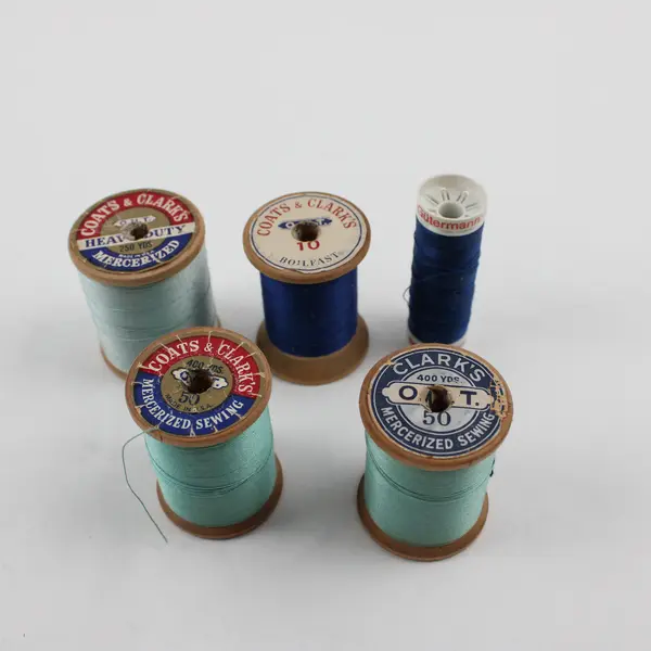 Lot of 5 Blue/Teal Sewing Thread Spools Assorted Shades for Quilting
