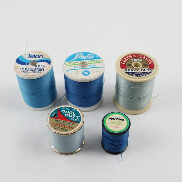 Lot of 5 Blue Sewing Thread Spools Assorted Shades for Quilting