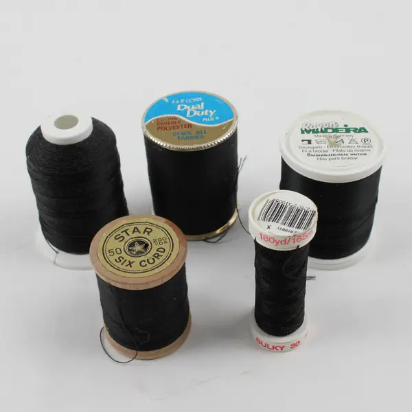 Lot of 5 Black Sewing Thread Spools Assorted Shades for Quilting