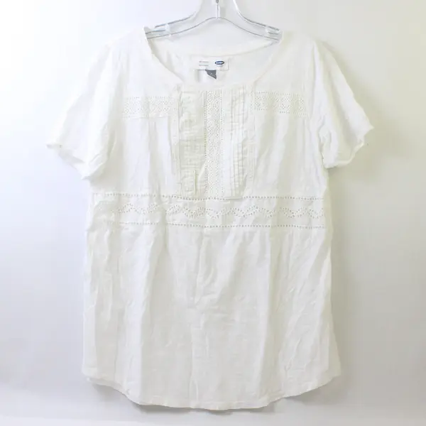 Old Navy Maternity Women's S Petite White Cotton Crochet Lace Detail Blouse