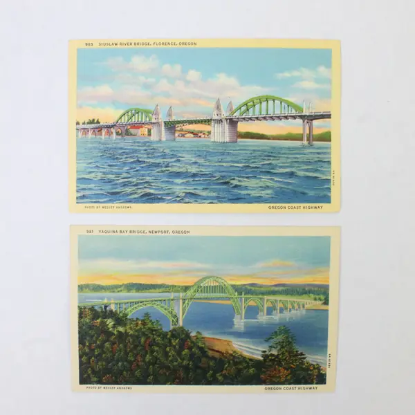 Lot Of 2 Oregon Coast Highway Bridges Color Postcards Siuslaw Yaquina Bay 1930s