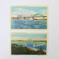 Lot Of 2 Oregon Coast Highway Bridges Color Postcards Siuslaw Yaquina Bay 1930s