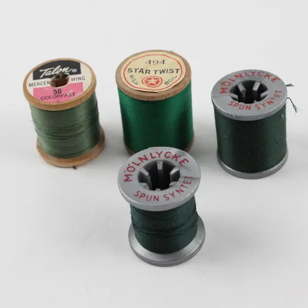 Lot of 4 Green Sewing Thread Spools Assorted Shades for Quilting