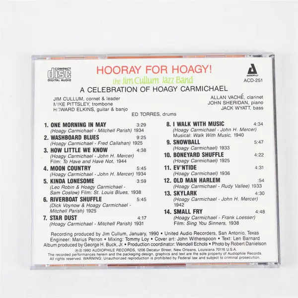 Hooray for Hoagy CD by Jim Cullum Jazz Band 1990, ACD-251 
