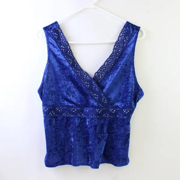 Avon Intimates Women's M Royal Blue Lace Trim Crushed Velvet Sleep Tank Top