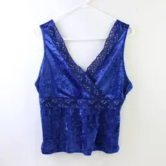 Avon Intimates Women's M Royal Blue Lace Trim Crushed Velvet Sleep Tank Top