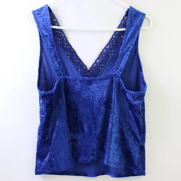 Avon Intimates Women's M Royal Blue Lace Trim Crushed Velvet Sleep Tank Top