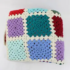 Handmade Multicolor Crochet Granny Square Afghan Throw Blanket 62" x 72"