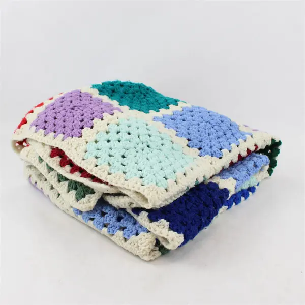 Handmade Multicolor Crochet Granny Square Afghan Throw Blanket 62" x 72"