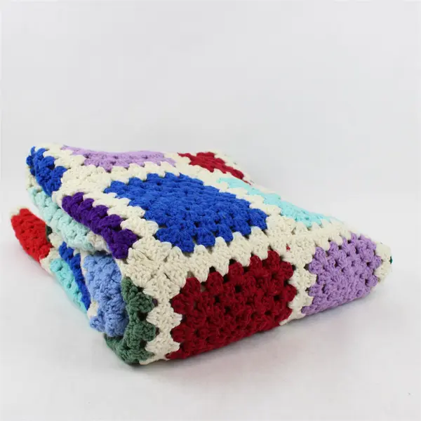 Handmade Multicolor Crochet Granny Square Afghan Throw Blanket 62" x 72"