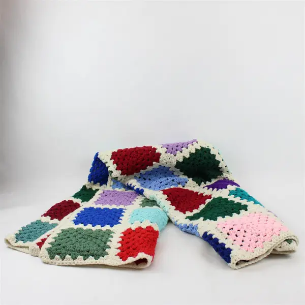Handmade Multicolor Crochet Granny Square Afghan Throw Blanket 62" x 72"