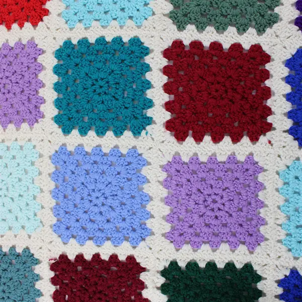 Handmade Multicolor Crochet Granny Square Afghan Throw Blanket 62" x 72"