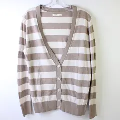 Old Navy Women's L Beige V-Neck Striped Button Up Long Sleeve Cardigan Sweater