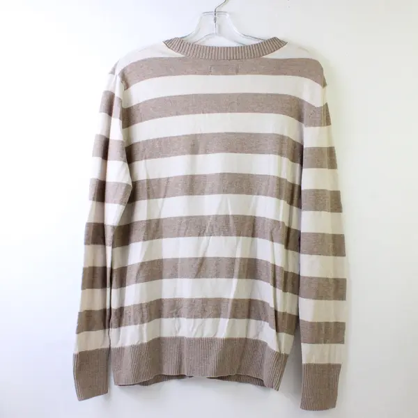 Old Navy Women's L Beige V-Neck Striped Button Up Long Sleeve Cardigan Sweater