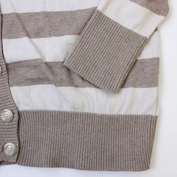 Old Navy Women's L Beige V-Neck Striped Button Up Long Sleeve Cardigan Sweater