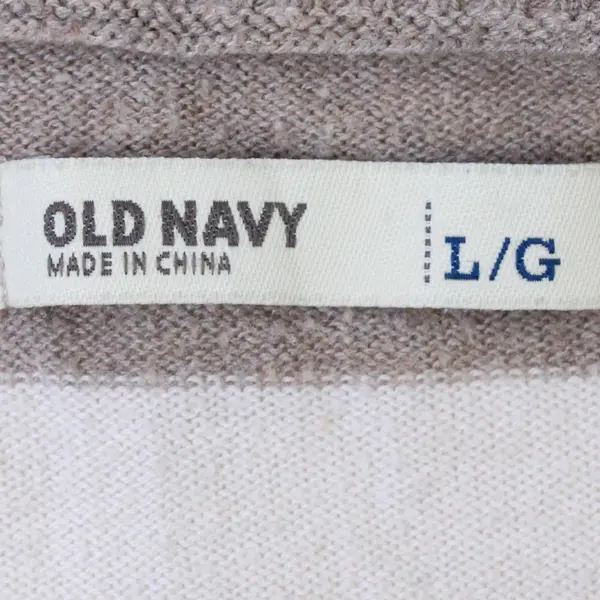 Old Navy Women's L Beige V-Neck Striped Button Up Long Sleeve Cardigan Sweater