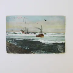 Vintage On The Bar At Bandon Oregon Coast Color Lithograph Postcard 1910