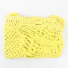 Yellow Crochet Floral Design Round Tablecloth 60" FLAWED