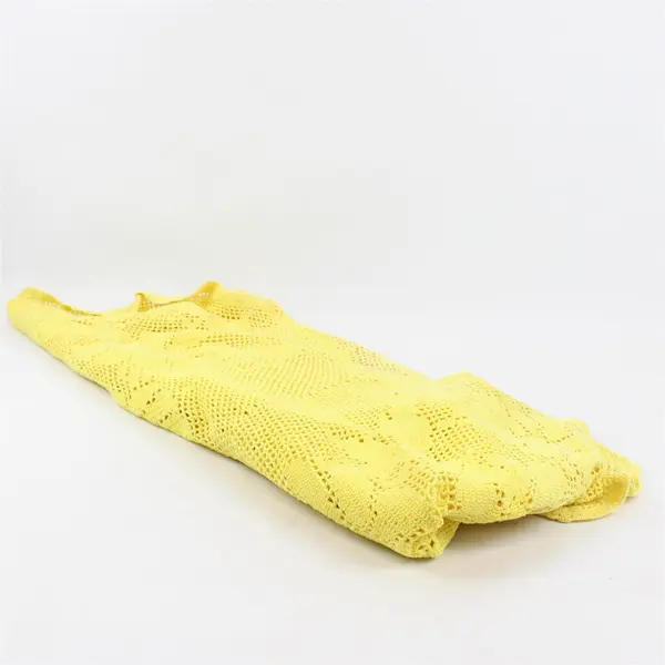 Yellow Crochet Floral Design Round Tablecloth 60" FLAWED