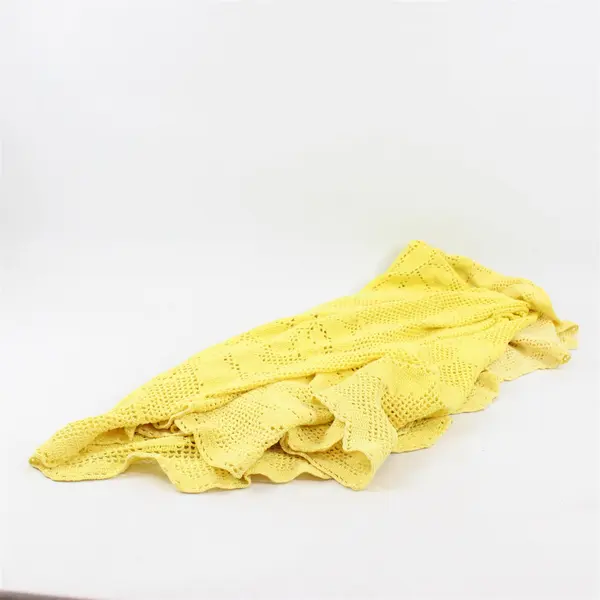 Yellow Crochet Floral Design Round Tablecloth 60" FLAWED