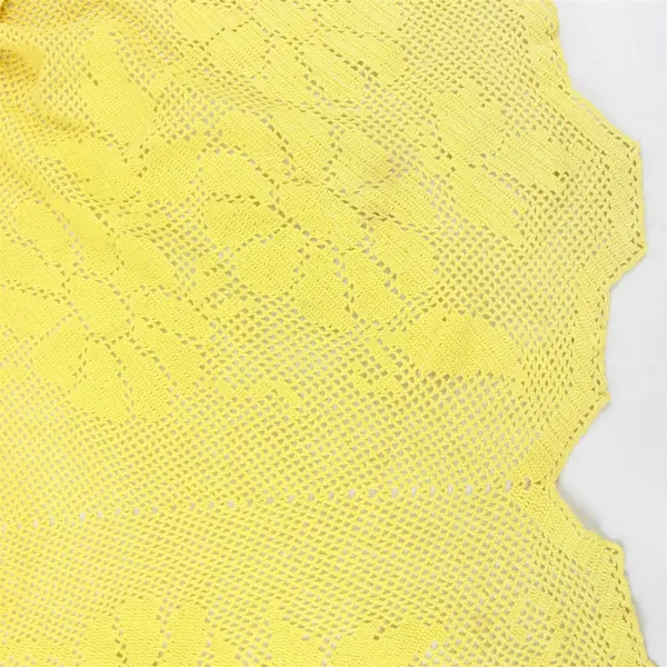 Yellow Crochet Floral Design Round Tablecloth 60" FLAWED
