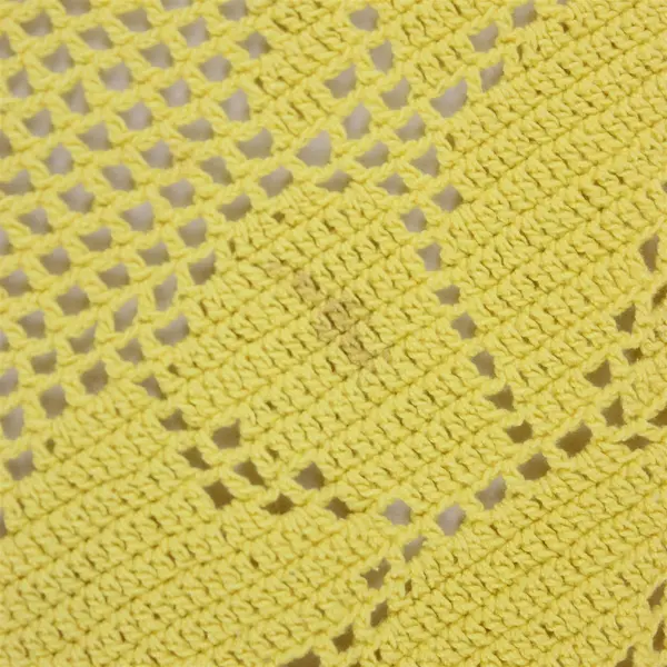 Yellow Crochet Floral Design Round Tablecloth 60" FLAWED