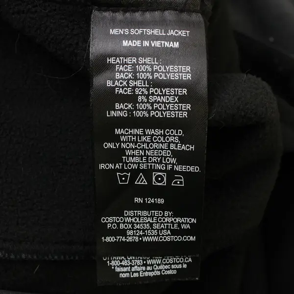 Kirkland Signature Men's M Gray/Black Softshell Fleece Lined Jacket