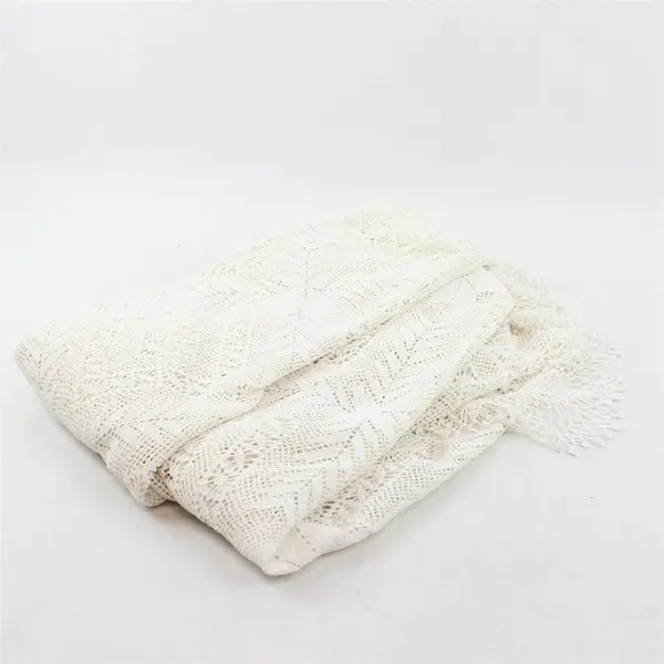 Vintage White Crochet Rectangular Tablecloth 40" x 80" FLAWED