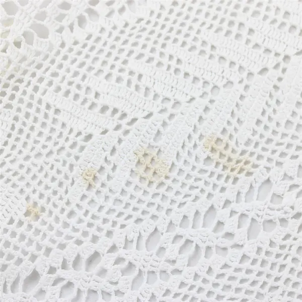 Vintage White Crochet Rectangular Tablecloth 40" x 80" FLAWED