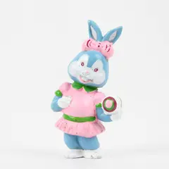 Vintage Hard Plastic 3" Female Bunny Figurine Holding Easter Egg