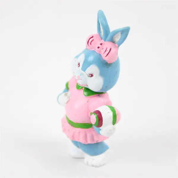 Vintage Hard Plastic 3" Female Bunny Figurine Holding Easter Egg