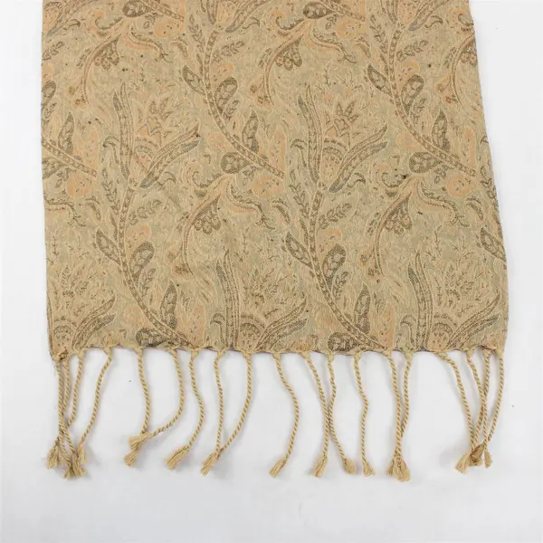 Xochi Beige and Gray Floral Design Fringed Boho Table Runner 15" x 90"