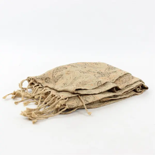 Xochi Beige and Gray Floral Design Fringed Boho Table Runner 15" x 90"