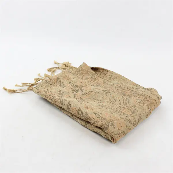 Xochi Beige and Gray Floral Design Fringed Boho Table Runner 15" x 90"