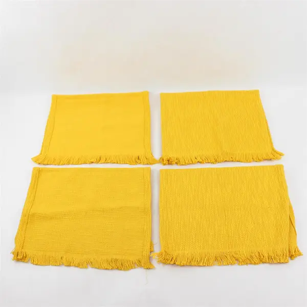 Set of 4 Mustard Yellow Woven Fringed Placemats 14" x 20"