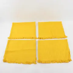 Set of 4 Mustard Yellow Woven Fringed Placemats 14" x 20"
