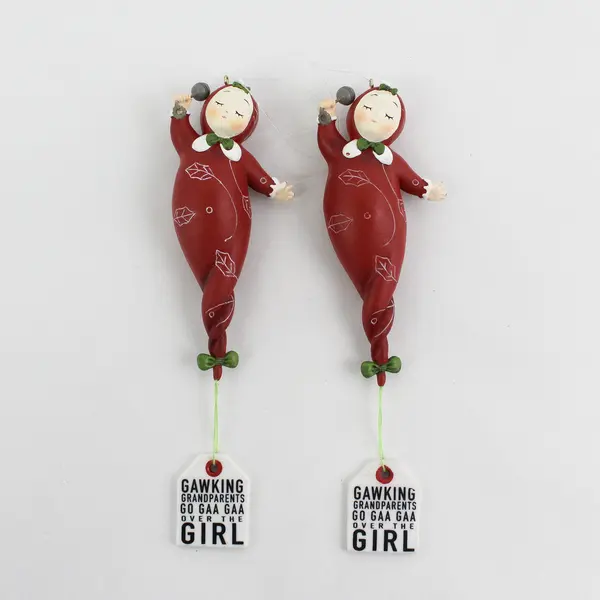 Lot of 2 Gawking Grandparents Go Gaa Gaa Over The Girl Ornaments