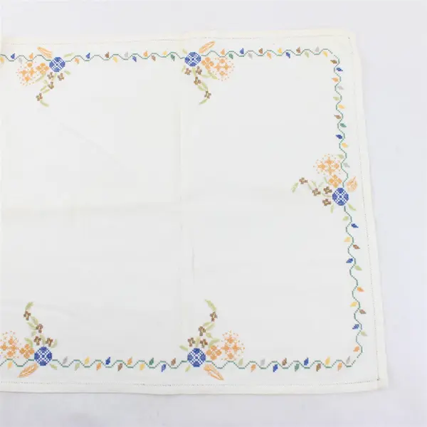 Vintage Cross Stitch Embroidered Table Runner 19" x 42" FLAWED