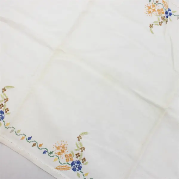 Vintage Cross Stitch Embroidered Table Runner 19" x 42" FLAWED