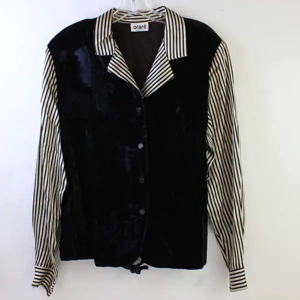 VTG Orare Women's L Multicolor Mix Material Button Up Collared Long Sleeve Shirt