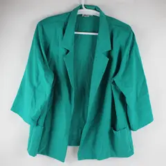 VTG Joanna Women's 24W Teal 3/4 Sleeve Open Front Blazer