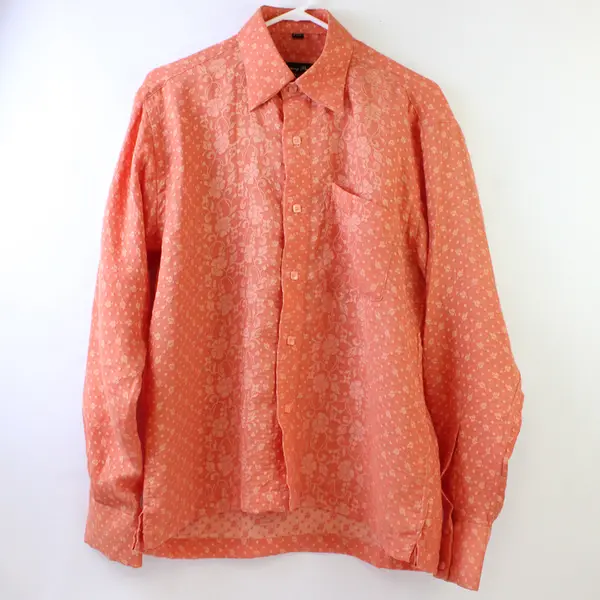 Vtg Dashing Premium Men's 40 Orange Floral Jacquard Paisley Button Up Shirt
