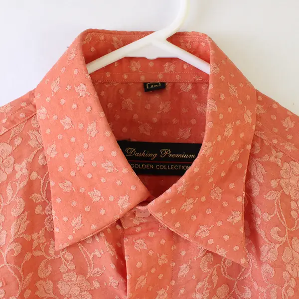 Vtg Dashing Premium Men's 40 Orange Floral Jacquard Paisley Button Up Shirt