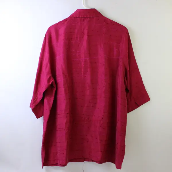 Vintage Erin London Women's 16 Fuchsia 100% Silk Button Up Short Sleeve Shirt 
