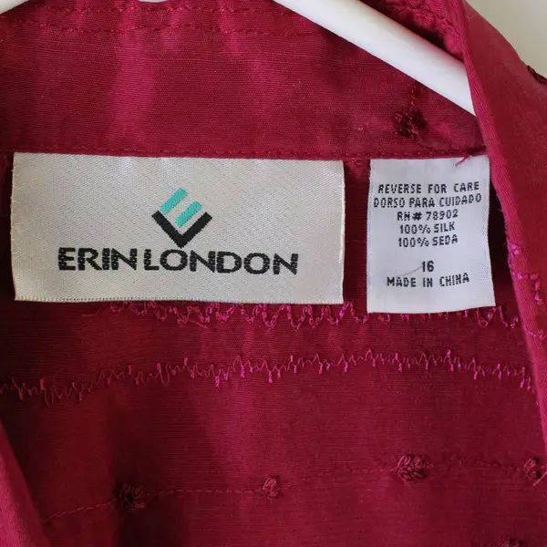 Vintage Erin London Women's 16 Fuchsia 100% Silk Button Up Short Sleeve Shirt 