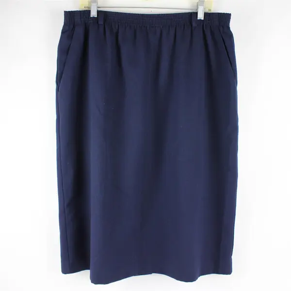 Vintage Koret Women's 16-18 Navy Blue Wool Blend A-Line Pull On Skirt