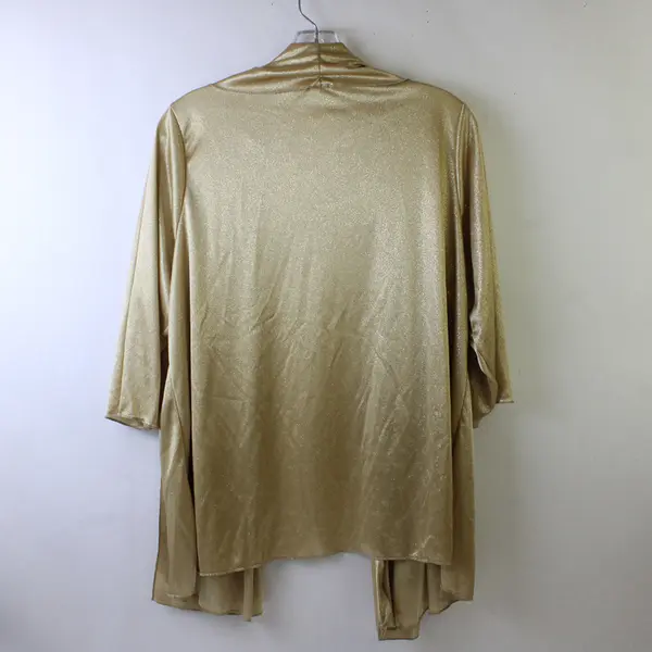 Vtg Only 9 Women's 1X Gold Glitter Short Sleeve Open Front Collared Cardigan