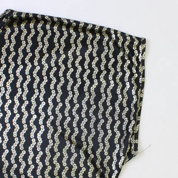 Vtg Collections Plus Women's 18W Black/Gold Printed Cap Sleeve Semi-Sheer Blouse