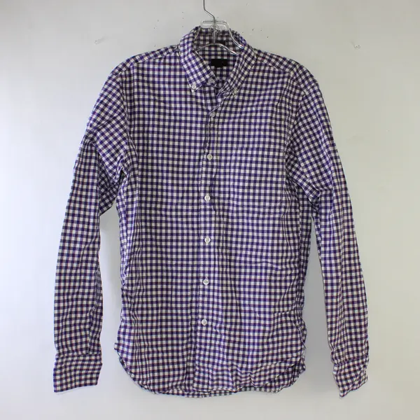 J. Crew Purple Gingham Slim Fit Long-Sleeved Button-Down Men's Small FLAW