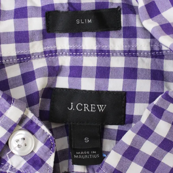 J. Crew Purple Gingham Slim Fit Long-Sleeved Button-Down Men's Small FLAW